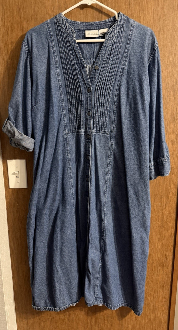 Vermont Country Store 100% cotton Denim Button down Dress XL Cottagecore Boho